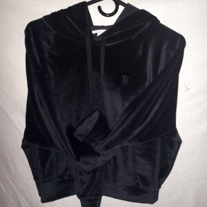 Victoria secret velour black striped crop sweater